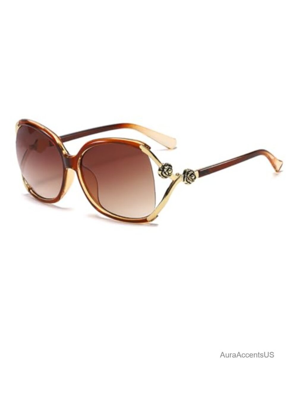 Oversized Semi Rimless Square Sunglasses with Metal Flower UV400
